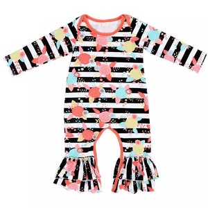baby girl clothes, Newborn coming home romper, Baby girl going home outfit, Floral ruffle romper