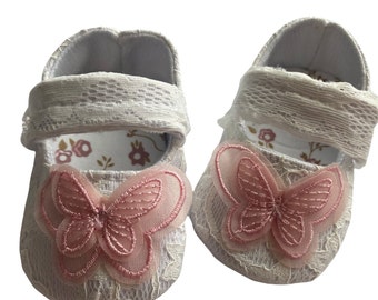 Baby white lace shoes---Newborn Baptism and christening white lace shoes--white crib shoes