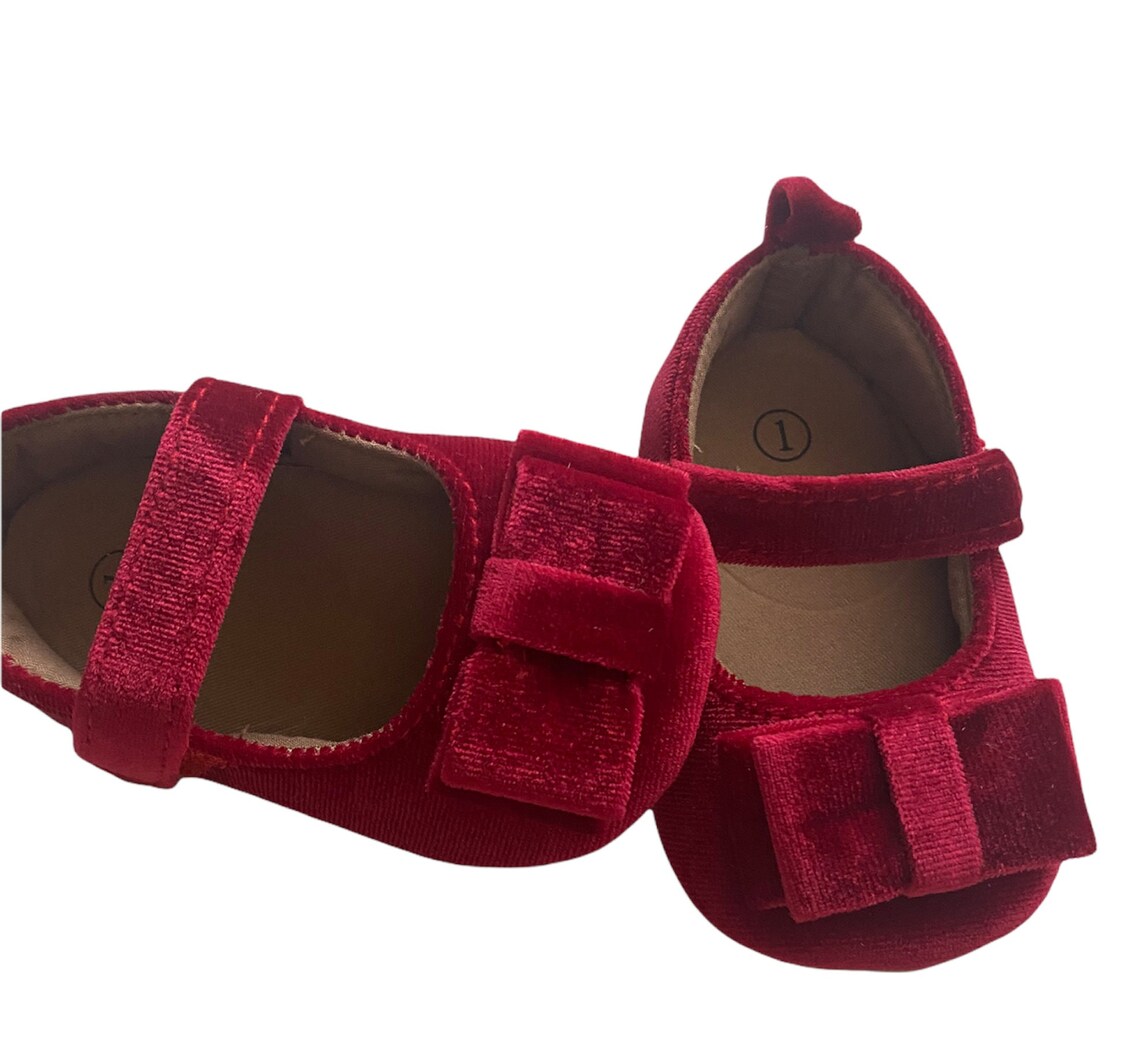 Red Velvet Baby Shoes Burgundy Princess Bow Shoes Ballerina Etsy