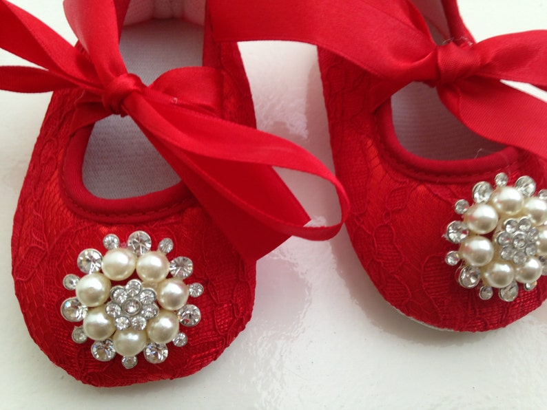Red Lace Baby Shoes Rhinestone Crib Shoes First Walker Lace Etsy