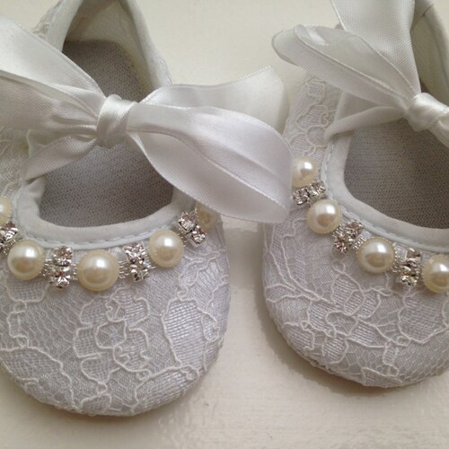 White Baby Girl Crib Shoes Christening Baby Girl Shoes Etsy