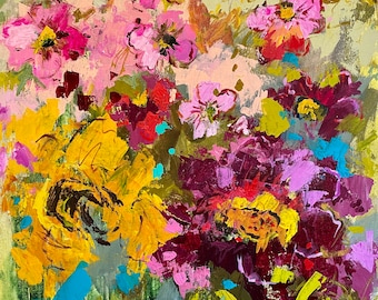 MAKING AN ENTRANCE original acrylic floral abstract on gallery wrapped canvas, size 20 x 24 x 1.5 inches