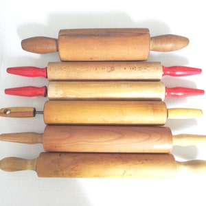 Rouleaux à pâtisserie vintage avec poignées rouges Rouleaux à pâtisserie en érable Cadeaux pour maman Cadeaux pour cuisiniers Ustensiles de cuisine vintage Pâtisserie vintage
