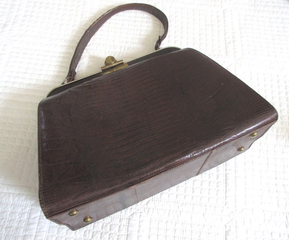 Vintage Chocolate Brown Alligator Leather and Bra… - image 1