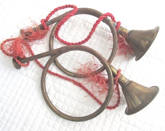 Vintage Set of Two Brass Horn Ornaments Brass Horn  Wreath Decor Christmas Decor  Musical Intrument Ornaments