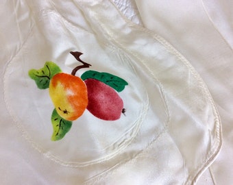 Vintage Fancy Apron Pearly White Silky Apron with Fruit Half Apron with One Pocket and extra Long Wide Sashes Gifts for Mom
