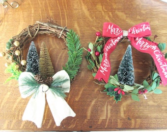 Handmade Bottlebrush Tree Christmas Wreath, Small Grapevine Wreath