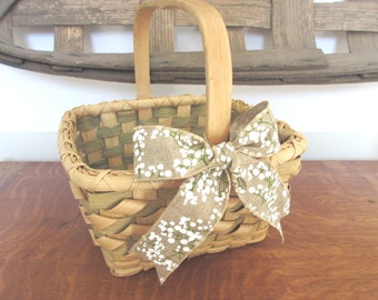 Vintage Square Handwoven Basket with Handle and Twisted Splint Flourish Easter Basket Farmhouse Bohemian Split Oak Basket