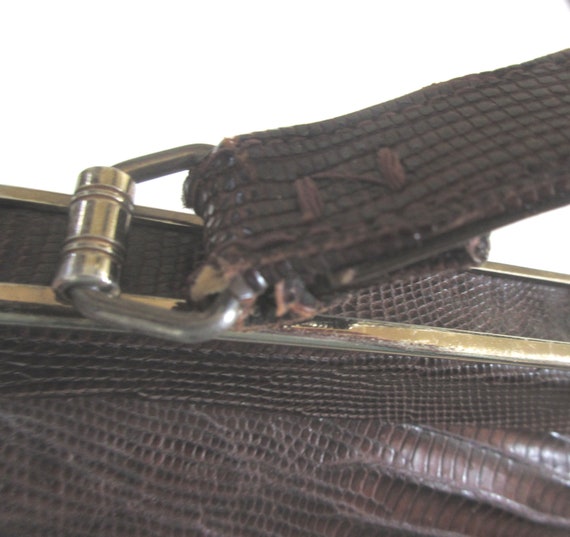 Vintage Chocolate Brown Alligator Leather and Bra… - image 7