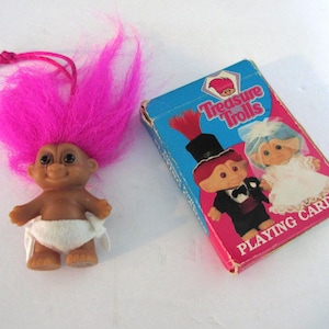Vintage Treasure Trolls Playing Cards with Tiny Troll Doll