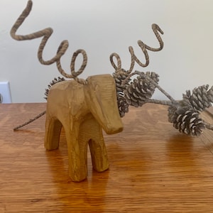 Vintage Whimsical Hand-Carved or Whittled Moose Folk Art Wooden Animals