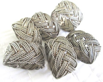 Vintage Set of Six Silver Braided Metal Napkin Rings Napkin Holders Table Decor Entertaining Accessories