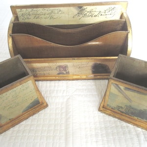 Vintage Vietri Desk Organizer Set of Three Florentine Finish Letter Holder Pencil Cup Desk Accessories Valentines Gift