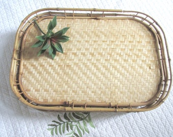 Vintage Set of Six Bamboo Serving Dining Trays Boho Bohemian Entertaining Trays TV Trays Pier One Mid Century