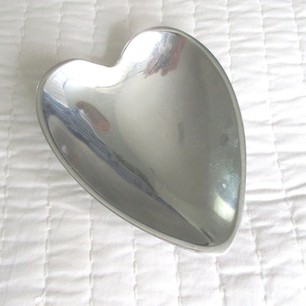 Vintage Nambe Polished Chrome Heart Dish Heart Bowl Valentines Day Gifts for Her Silver Bowl Jewelry Drop Key Drop