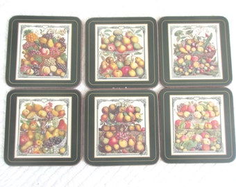 Vintage Set of Six Classic Fruit Still Life Coasters Pimpernel Cork Backed Drink Coasters Traditional Coasters