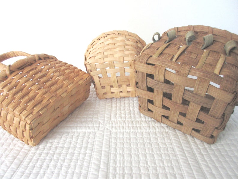 Vintage Handmade Small Baskets With Handles Reed Baskets Etsy