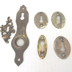 Vintage Brass Keyhole Escutcheons: French Door Hardware Plates