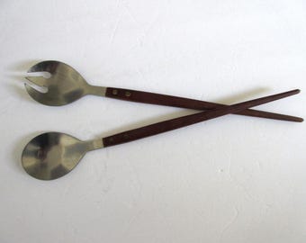 Vintage MCM salladsbestick i teak och rostfritt stål