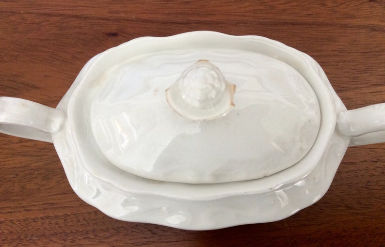Vintage English Ironstone Sugar and Creamer Staffordshire White Mist Tea Set Vintage Ironstone Sugar Bowl with Lid Creamer