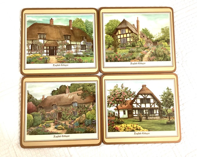 Vintage Set of Four Pimpernel English Cottage Small Cork Backed Placemats Hard Placemats