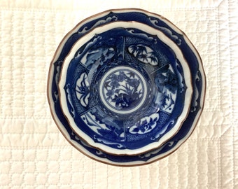 Vintage Set of Two Andrea by Sade’s Cobalt Blue Nesting Bowls Small Asian Motif Ceramic Bowl Ring Dish Decorative Bowl Brown Trim Bowls