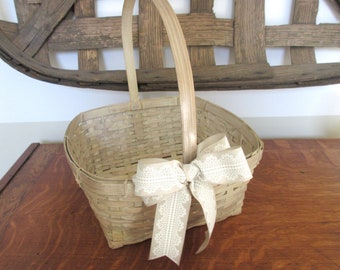 Vintage Square Basket with Handle Whitewashed Basket Easter Basket Decorative Basket Small Storage Basket