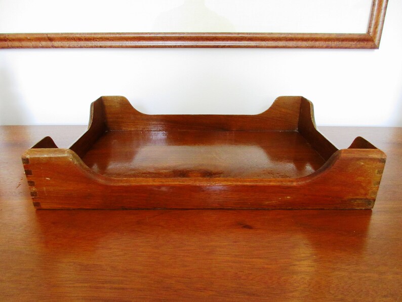 Vintage Wooden Paper Tray In Box Desk Organizer And Out Walnut Legal Sized Mid Century