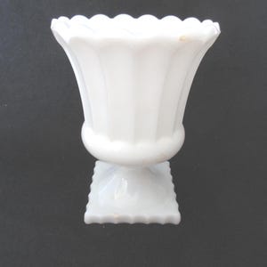 Vintage Milk Glass Pedestal Vase: Scalloped Rim, Fluted Body