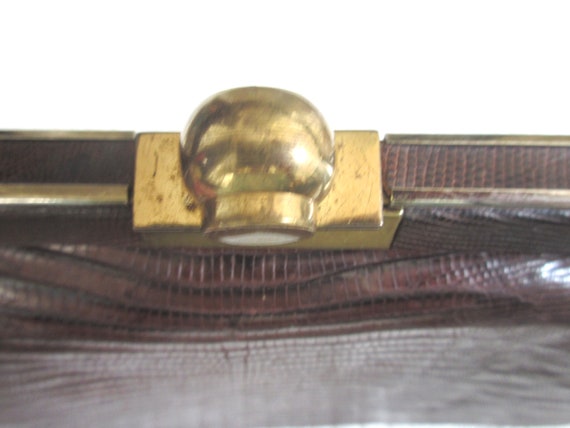 Vintage Chocolate Brown Alligator Leather and Bra… - image 6