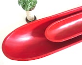 Vintage Set of Two Red Painted Wooden Bowls Fruit Bowl Bread Bowl Farmhouse Decor Country House Style Wooden Long Narrow Bowls
