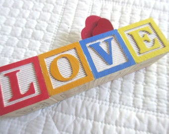 Vintage Handmade Wooden Block Letter Decorative Love Sign Valentines Gift Shelf Sitter Primary Color Valentine Decor