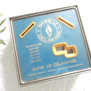 Vintage Bank of Delaware Coin Bank Date Bank Stainless Steel Square Bank Desktop Bank Promotional Bank