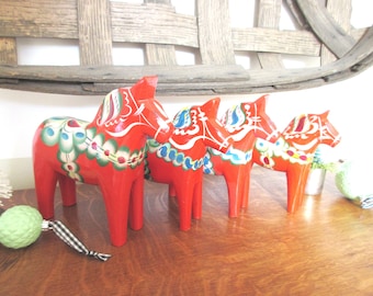 Vintage Hand Carved Red Dala Horse: Swedish Folk Art Decor