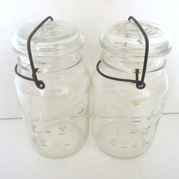 Vintage Set of Two Atlas E-Z Seal Glass Mason Jars Vintage Kitchen Farmhouse Kitchen Retro Kitchen Canning