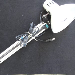 Vintage White Metal Architect&#39;s Lamp: Mid Century Industrial Swing Arm Desk Lamp