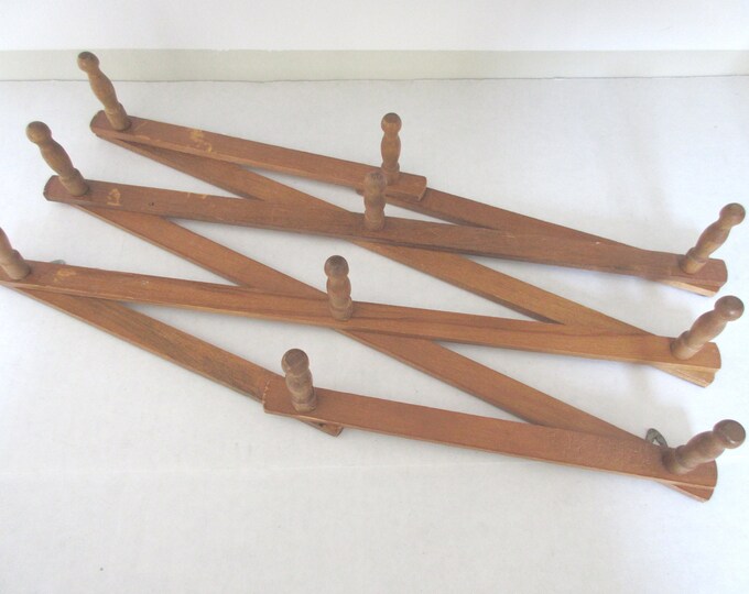 Vintage Folding Wall Rack Expanding Hat Mug Rack Wooden Hat Rack