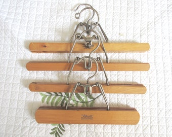 Vintage Set of Four Solid Wood Hangers Maple Pants Trouser Skirt Hangers Branded Hangers Setwell Hangers Berkshire Hanger