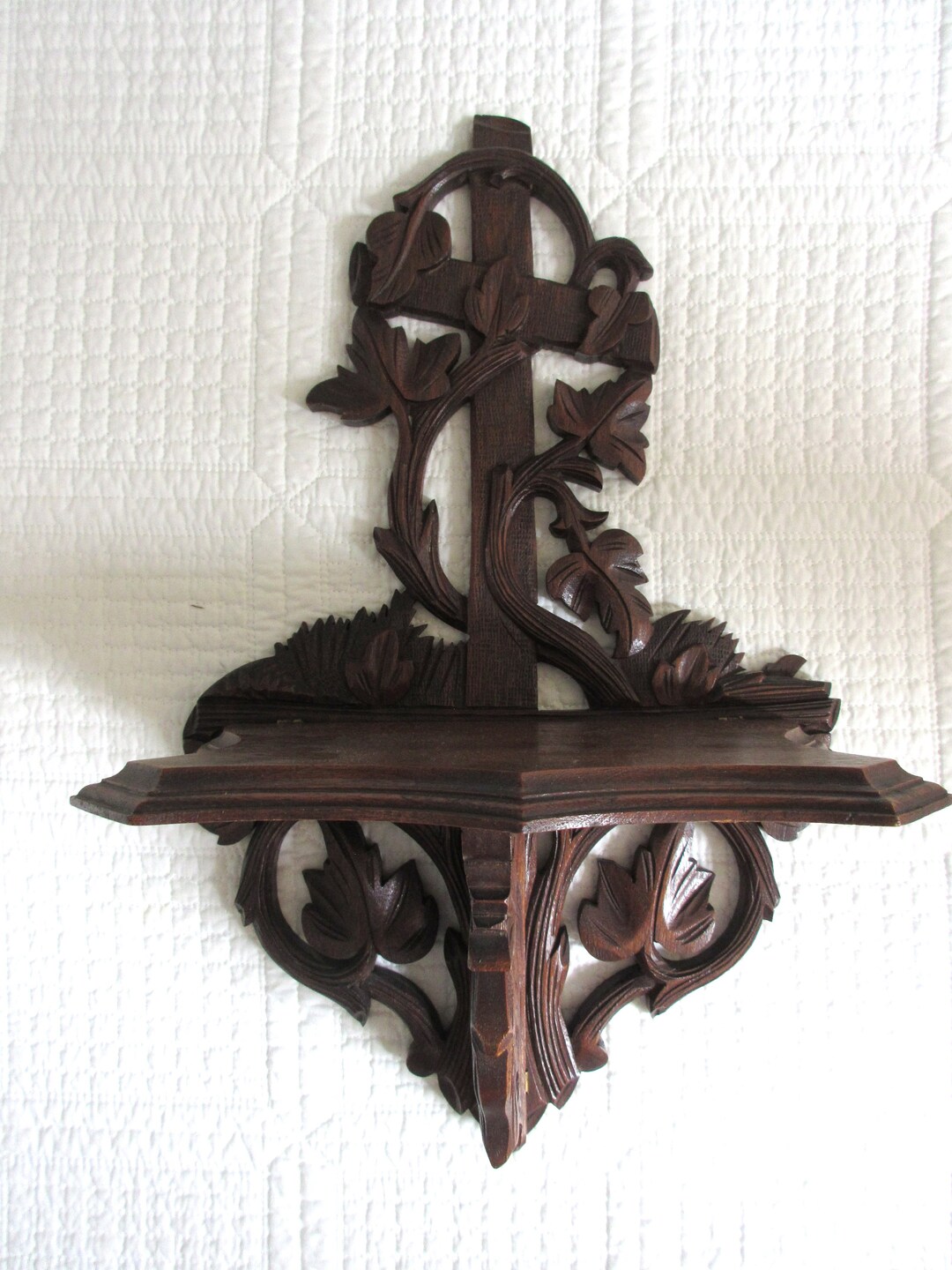 Vintage Folding Wall Shelf Carved Leaves Shelf Small Shelf Etsy