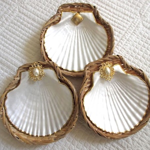 Vintage Jakobsmuschelschale Ringschale: Korbschale mit Goldrand