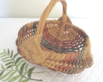 Handwoven Handmade Basket with Twisted Reed Handle Unique Basket Boho Basket Basket with Colored Reed Red Blue Basket