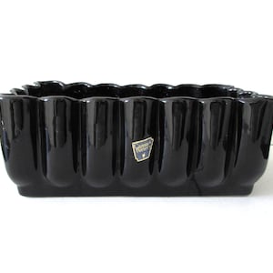 Vintage Black Camark Pottery Rectangular Planter Dish with Scalloped Edges