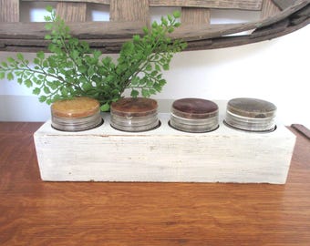 Vintage Painted Wood Box with Spice Jars : Tabletop Kitchen Spice Office Craft Storage
