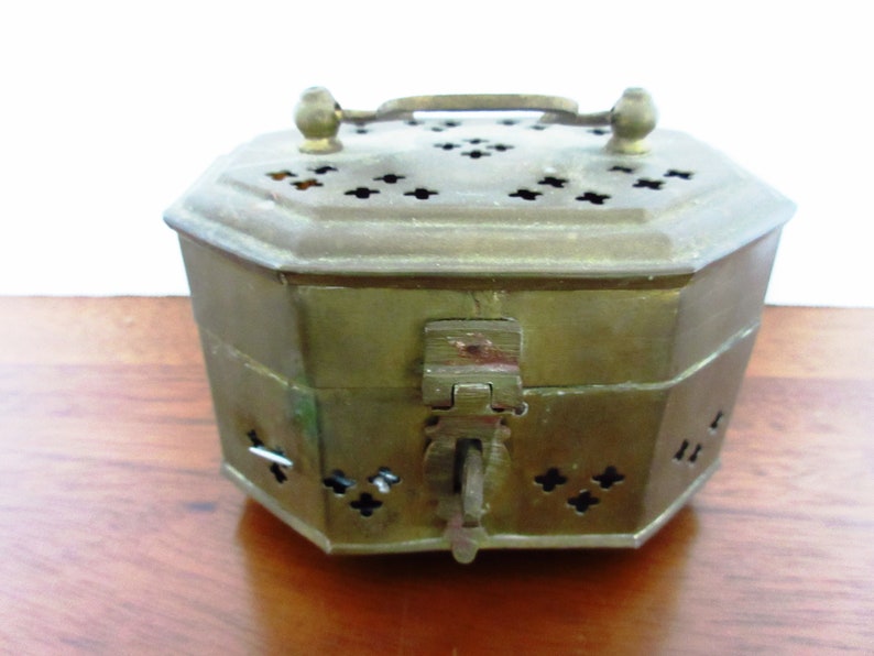Vintage Brass Box with Hinged Lid and Handle Incense Box Made Etsy