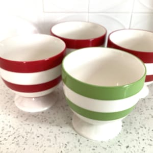 Seattles’s Best No Handle Set of Four Handleless Coffee Mugs Striped Mugs Red Green White Christmas Mugs Large Coffee Mugs Ceramic Mugs