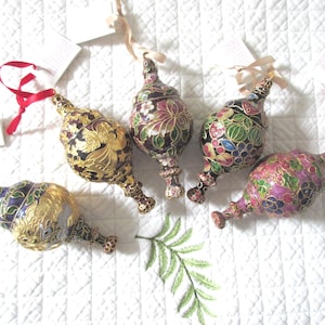 Vintage Cloisonne Christmas Ornaments Finial Shaped Ornaments Fancy Tree Ornaments NYCO Ornaments Heirlooom Ornaments