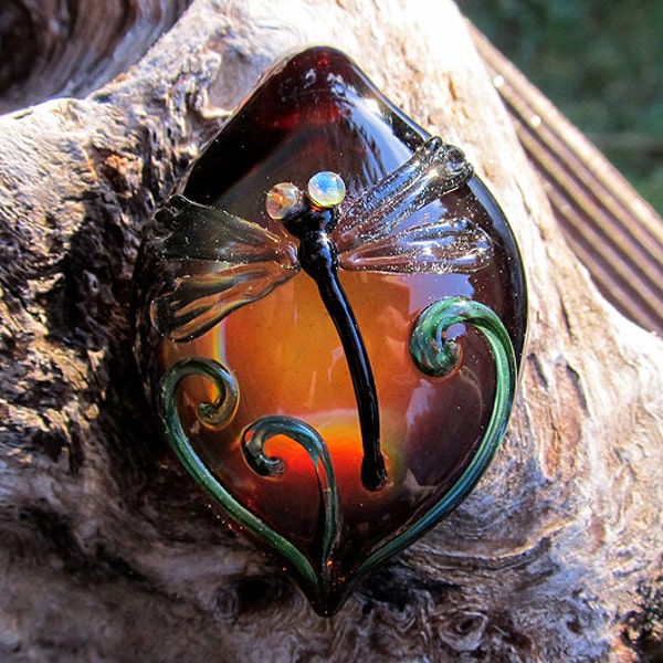 Dragonfly in Amber - Borosilicate Pendant by Brent Graber and Carla Beyerlein