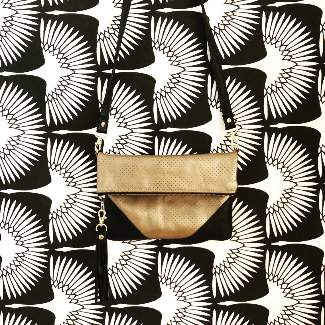 Black and Gold Leather Cross Body Gold Hipster Bag Leather Etsy