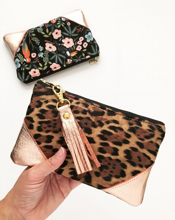 Animal print clutch zipper pouch palm pouch leopard leather Etsy