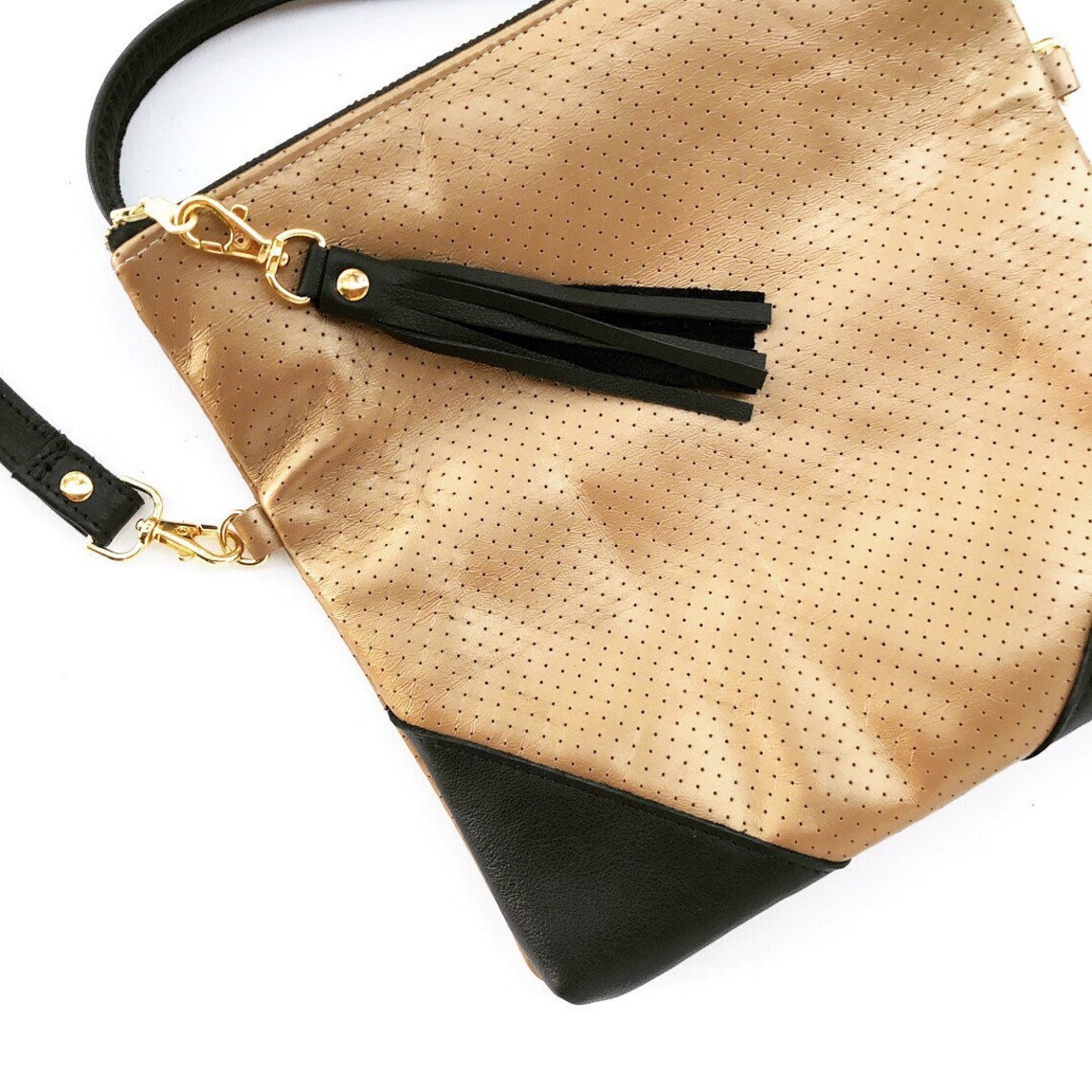 Black and Gold Leather Cross Body Gold Hipster Bag Leather Etsy